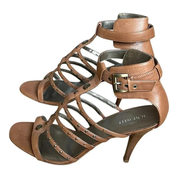 Nine West Brown High Heels Ankle Strap Sandals Open Toe Size 10 M Women’s - Picture 1 of 9
